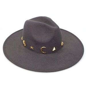 Anthropologie Charm-Trimmed Rancher Women's Hat Dark Grey Felt Boho Festival